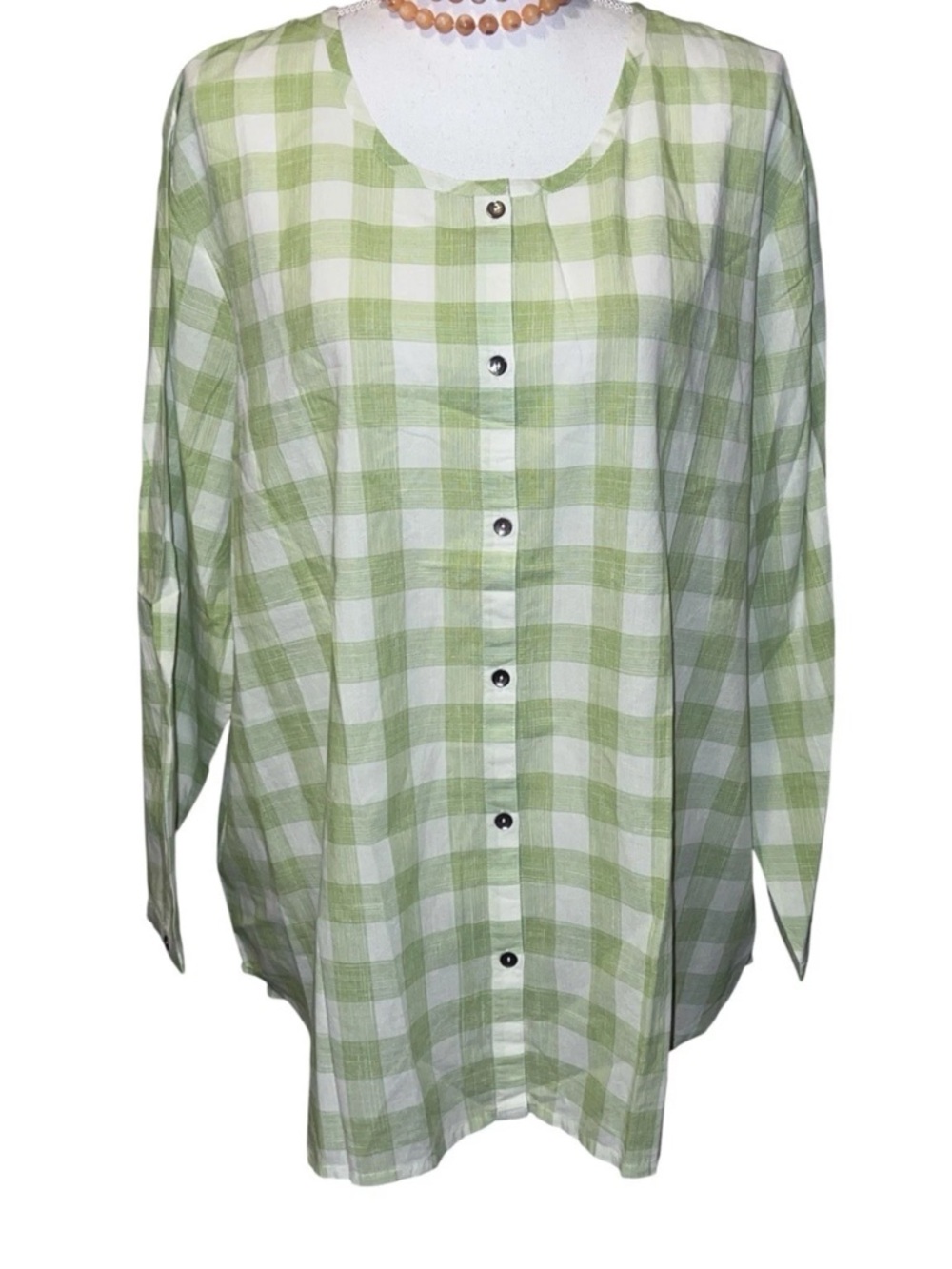 Gudrun Sjöden's Women's Organic Cotton Lightweight summer green Blouse Size XXL